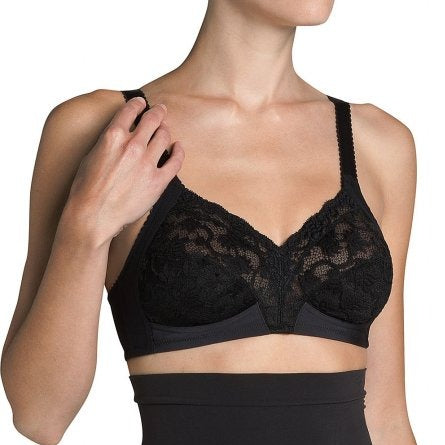Juoda siuvinėta liemenėlė Triumph Delicate Doreen N vaizdas kampu parodantis šoninį prilaikymą